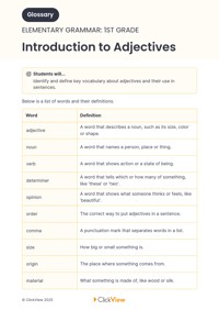 Introduction to Adjectives Video & Resources | ClickView