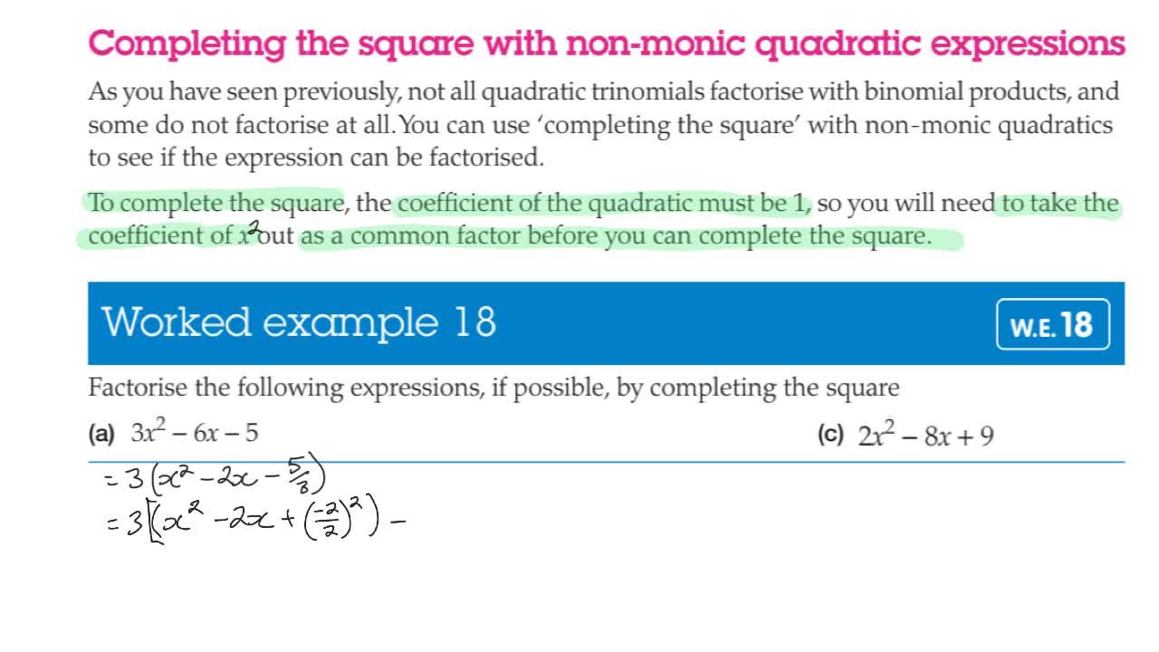 Completing The Square To Factorise Non Monic Clickview 8615